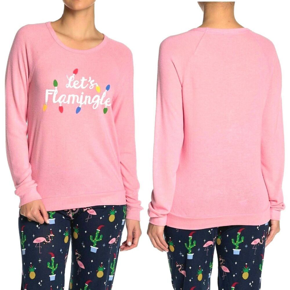 PJ Salvage Women's Long Sleeve Pajama Top Let's Flamingle In Pink